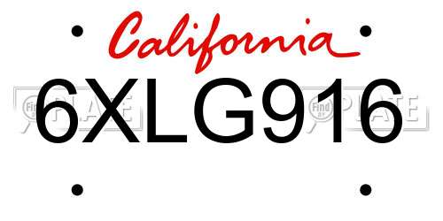 6XLG916 California License Plate