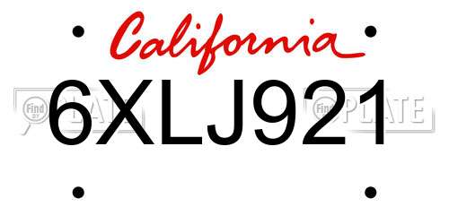 6XLJ921 California License Plate