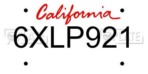 6XLP921 California License Plate