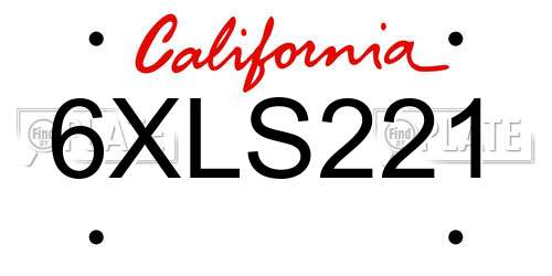 6XLS221 California License Plate