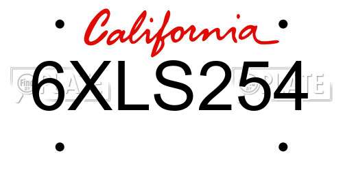 6XLS254 California License Plate