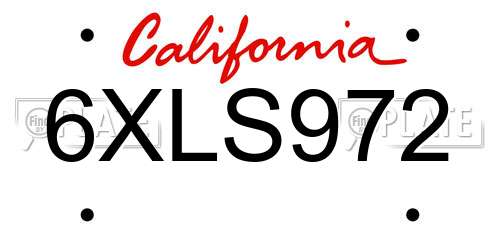 6XLS972 California License Plate