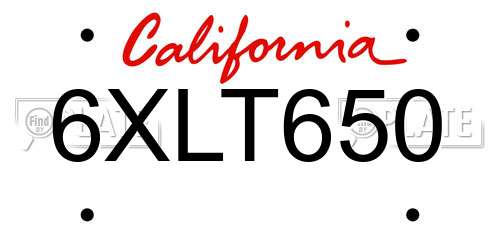 6XLT650 California License Plate