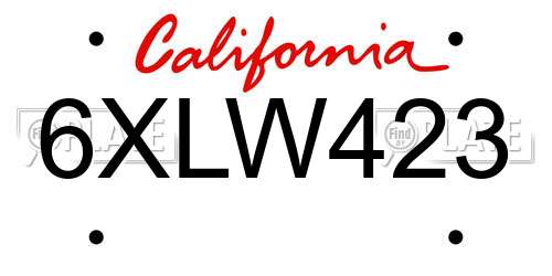 6XLW423 California License Plate