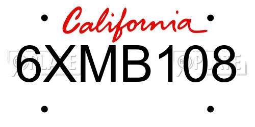 6XMB108 California License Plate
