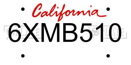 6XMB510 California License Plate