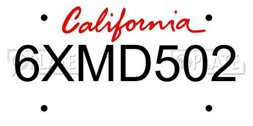 6XMD502 California License Plate