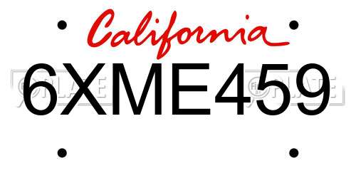 6XME459 California License Plate