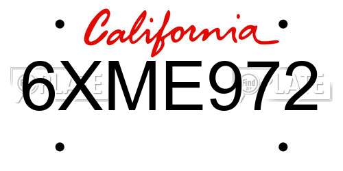 6XME972 California License Plate