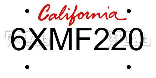 6XMF220 California License Plate