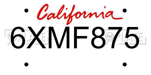 6XMF875 California License Plate