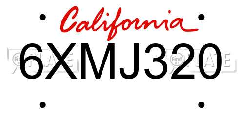 6XMJ320 California License Plate