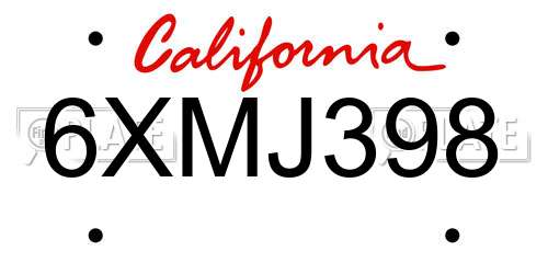 6XMJ398 California License Plate