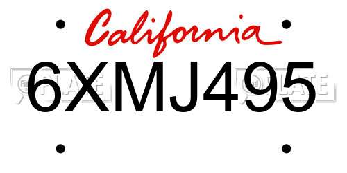 6XMJ495 California License Plate