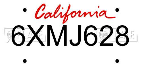 6XMJ628 California License Plate