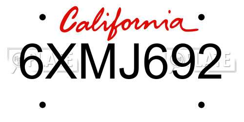 6XMJ692 California License Plate