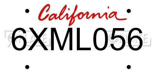 6XML056 California License Plate