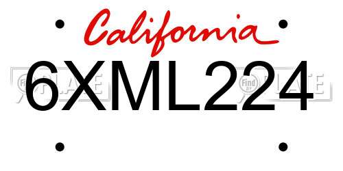 6XML224 California License Plate