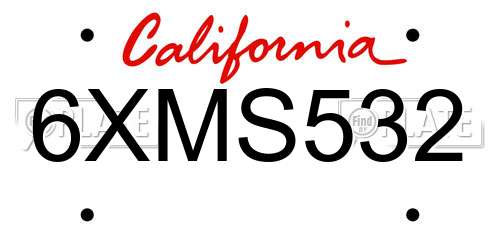 6XMS532 California License Plate