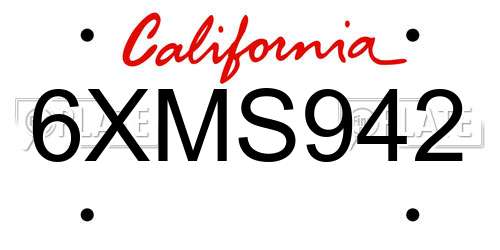6XMS942 California License Plate