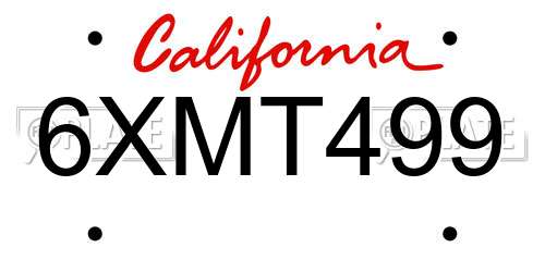 6XMT499 California License Plate