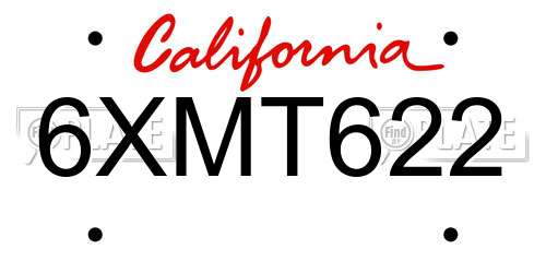 6XMT622 California License Plate