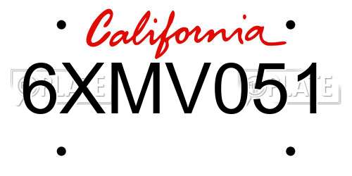 6XMV051 California License Plate