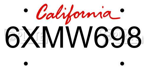 6XMW698 California License Plate
