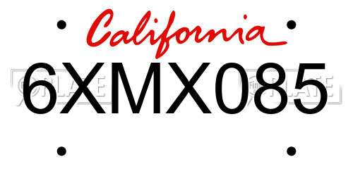6XMX085 California License Plate