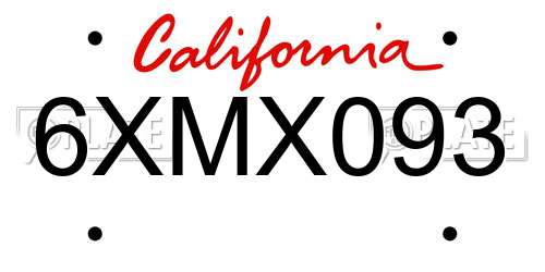 6XMX093 California License Plate