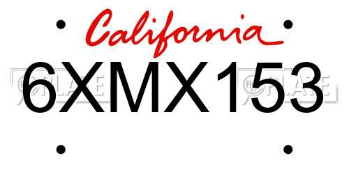 6XMX153 California License Plate