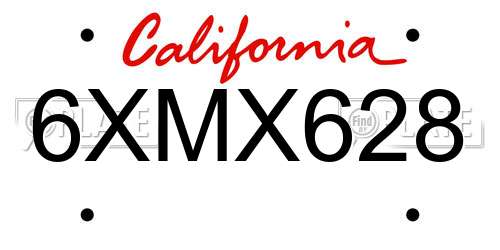 6XMX628 California License Plate