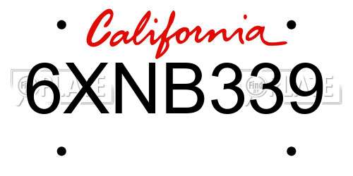 6XNB339 California License Plate