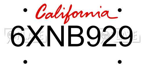 6XNB929 California License Plate