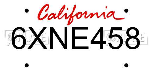 6XNE458 California License Plate