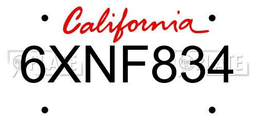 6XNF834 California License Plate