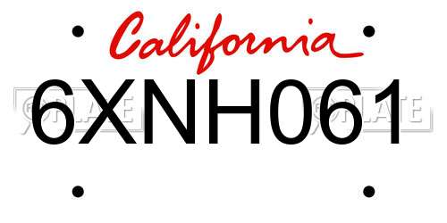 6XNH061 California License Plate