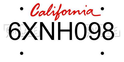6XNH098 California License Plate