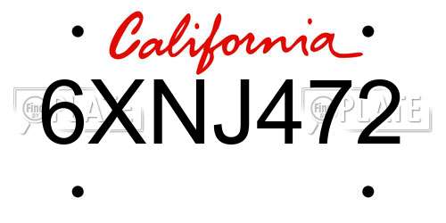 6XNJ472 California License Plate