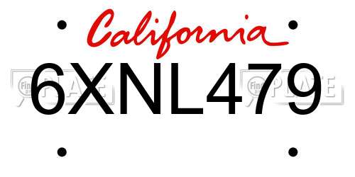6XNL479 California License Plate
