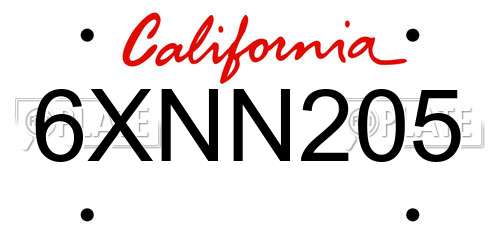 6XNN205 California License Plate