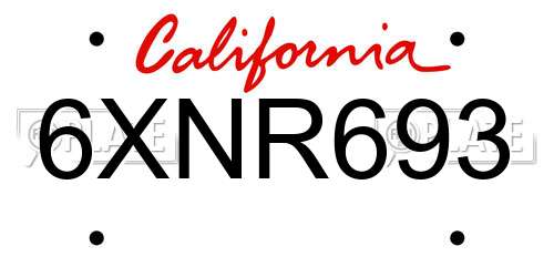 6XNR693 California License Plate
