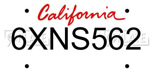 6XNS562 California License Plate