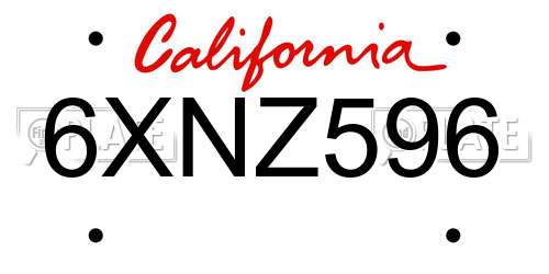 6XNZ596 California License Plate