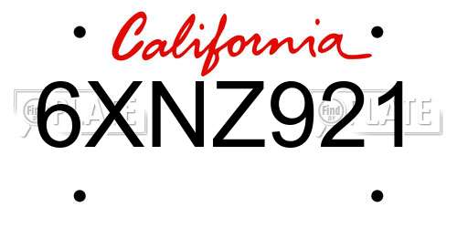 6XNZ921 California License Plate