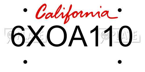6XOA110 California License Plate