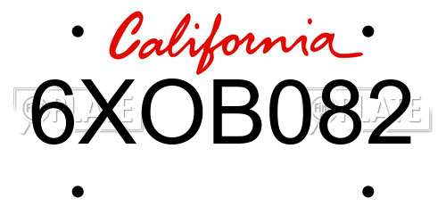 6XOB082 California License Plate