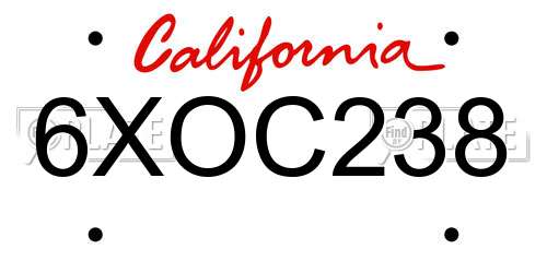6XOC238 California License Plate