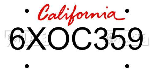 6XOC359 California License Plate