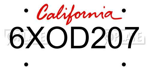 6XOD207 California License Plate